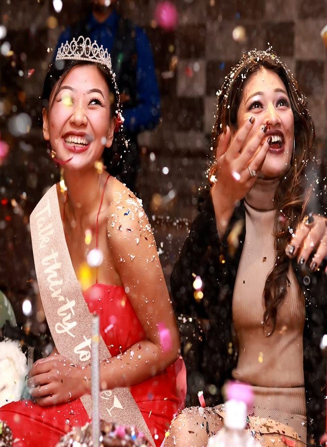 أوبري تاج عيد ميلاد أوبري - تاج "تحدثي معي عن الثلاثين" للنساء والفتيات - طوق رأس ووشاح من أحجار الراين باللون الذهبي الوردي - إكسسوار عيد ميلاد سعيد - Image 5